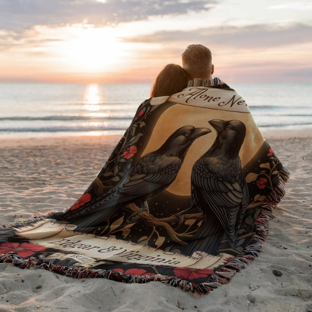 Personalized Nevermore Raven Woven Blanket – A Gothic Tribute to Eternal Love-Offbeat Opulence