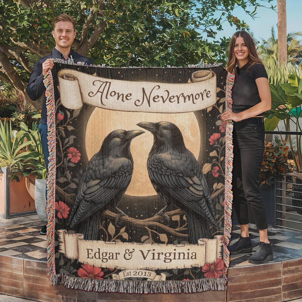 Personalized Nevermore Raven Woven Blanket – A Gothic Tribute to Eternal Love-Offbeat Opulence