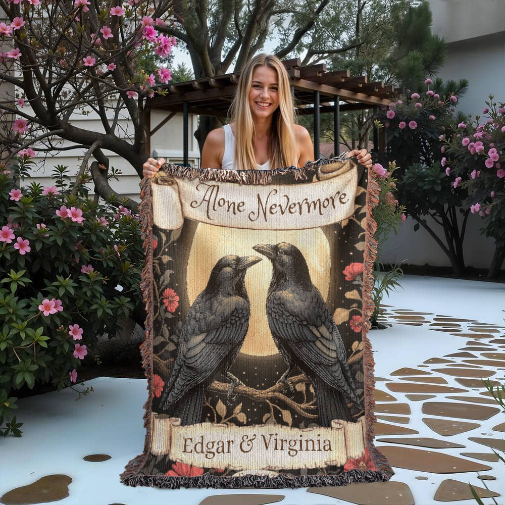 Personalized Nevermore Raven Woven Blanket – A Gothic Tribute to Eternal Love - Offbeat Opulence