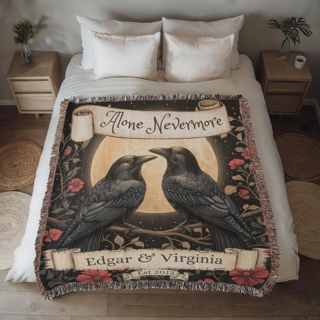 Personalized Nevermore Raven Woven Blanket – A Gothic Tribute to Eternal Love-Offbeat Opulence