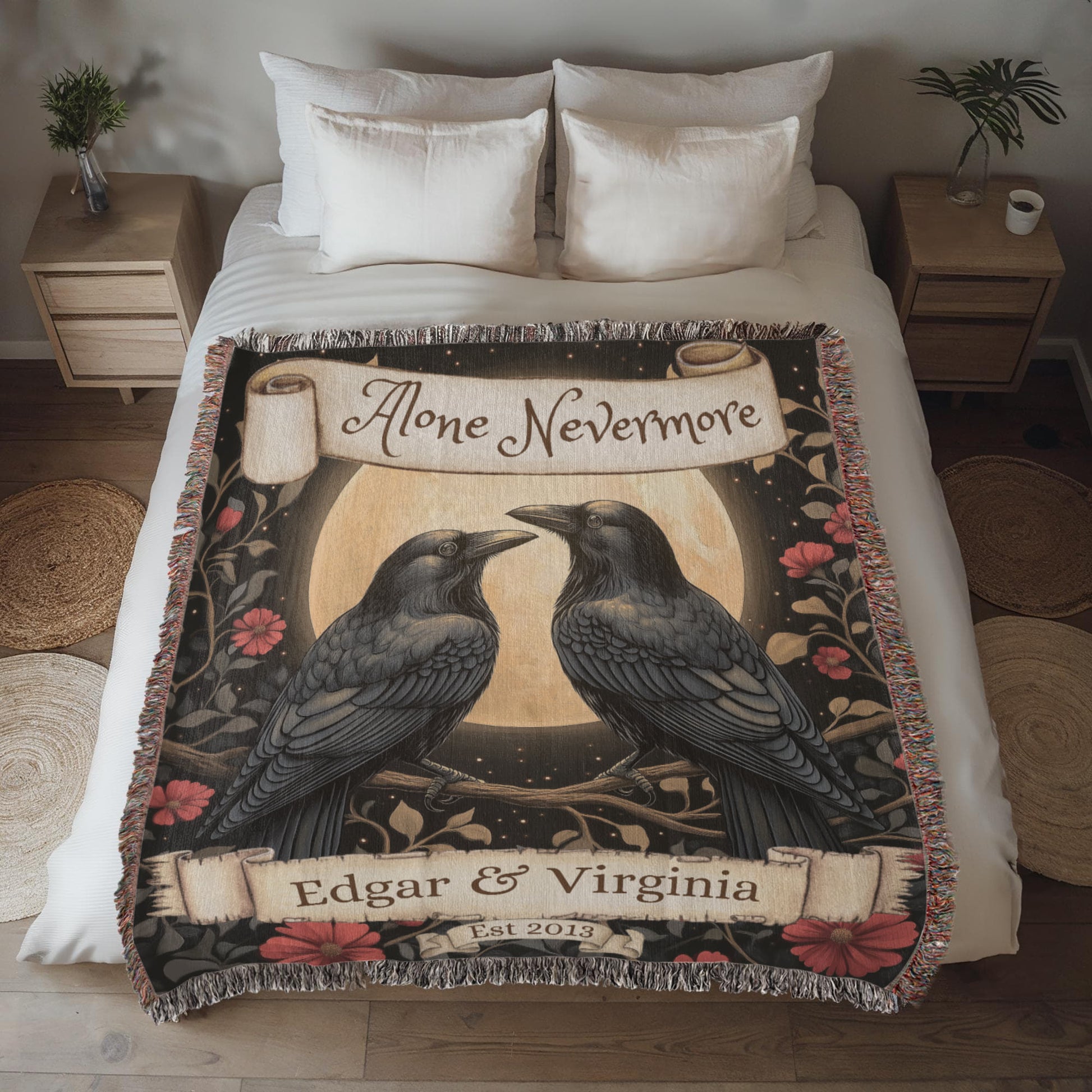 Personalized Nevermore Raven Woven Blanket – A Gothic Tribute to Eternal Love - Offbeat Opulence