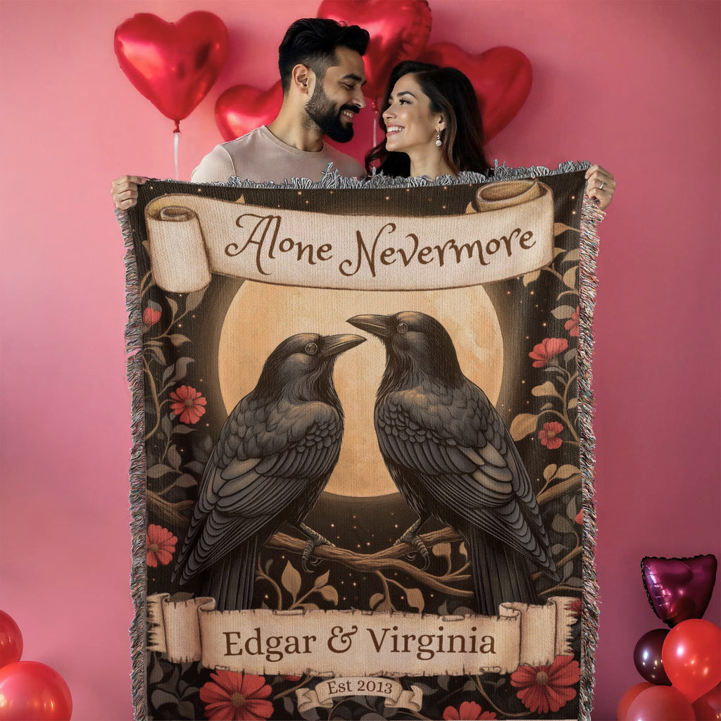 Personalized Nevermore Raven Woven Blanket – A Gothic Tribute to Eternal Love-Offbeat Opulence