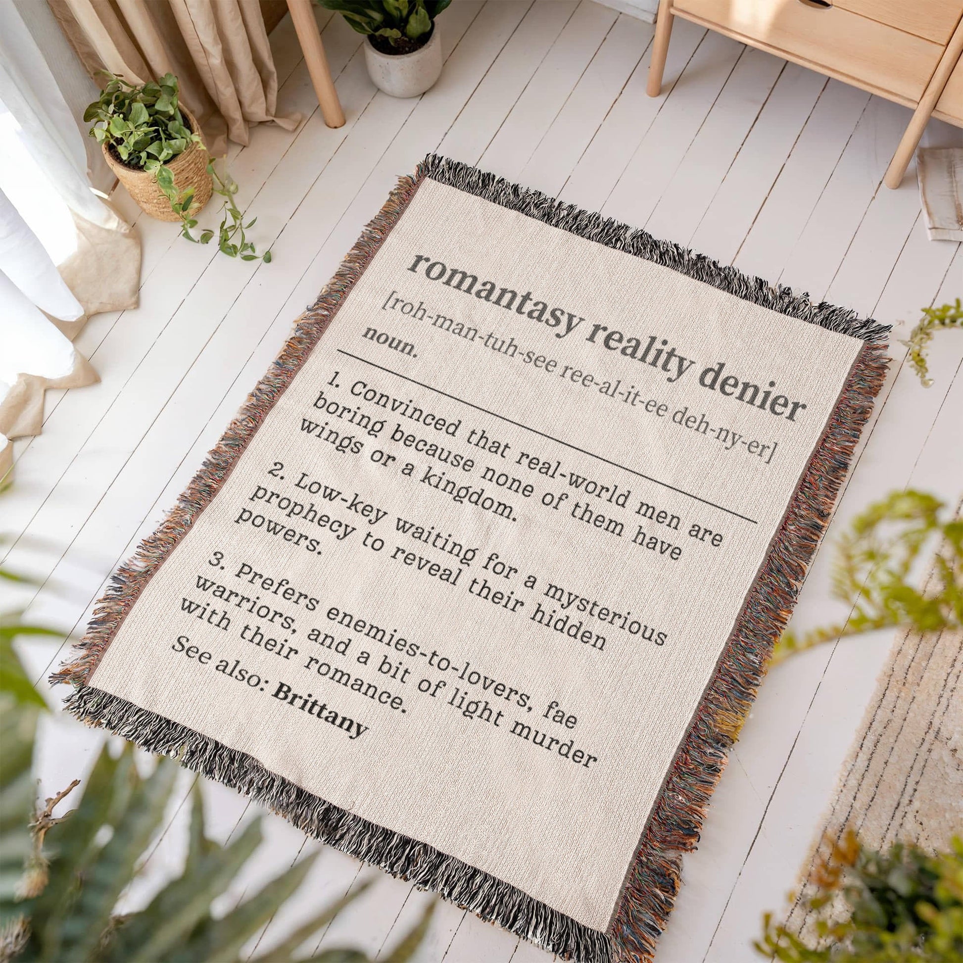 Personalized Romantasy Reality Denier Woven Blanket – A Cozy Escape from the Ordinary - Offbeat Opulence