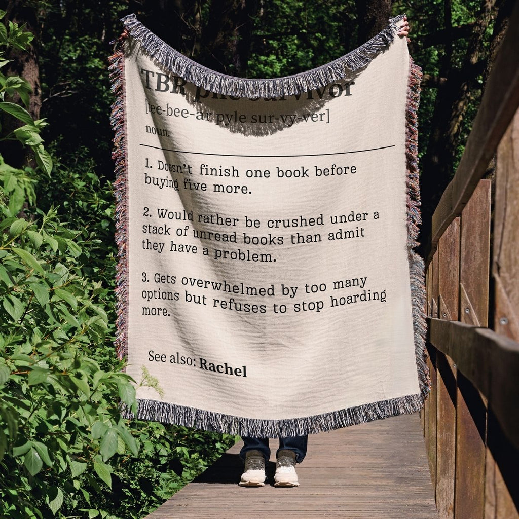 Personalized TBR Pile Survivor Woven Blanket – A Cozy Tribute to Book Hoarders-Offbeat Opulence