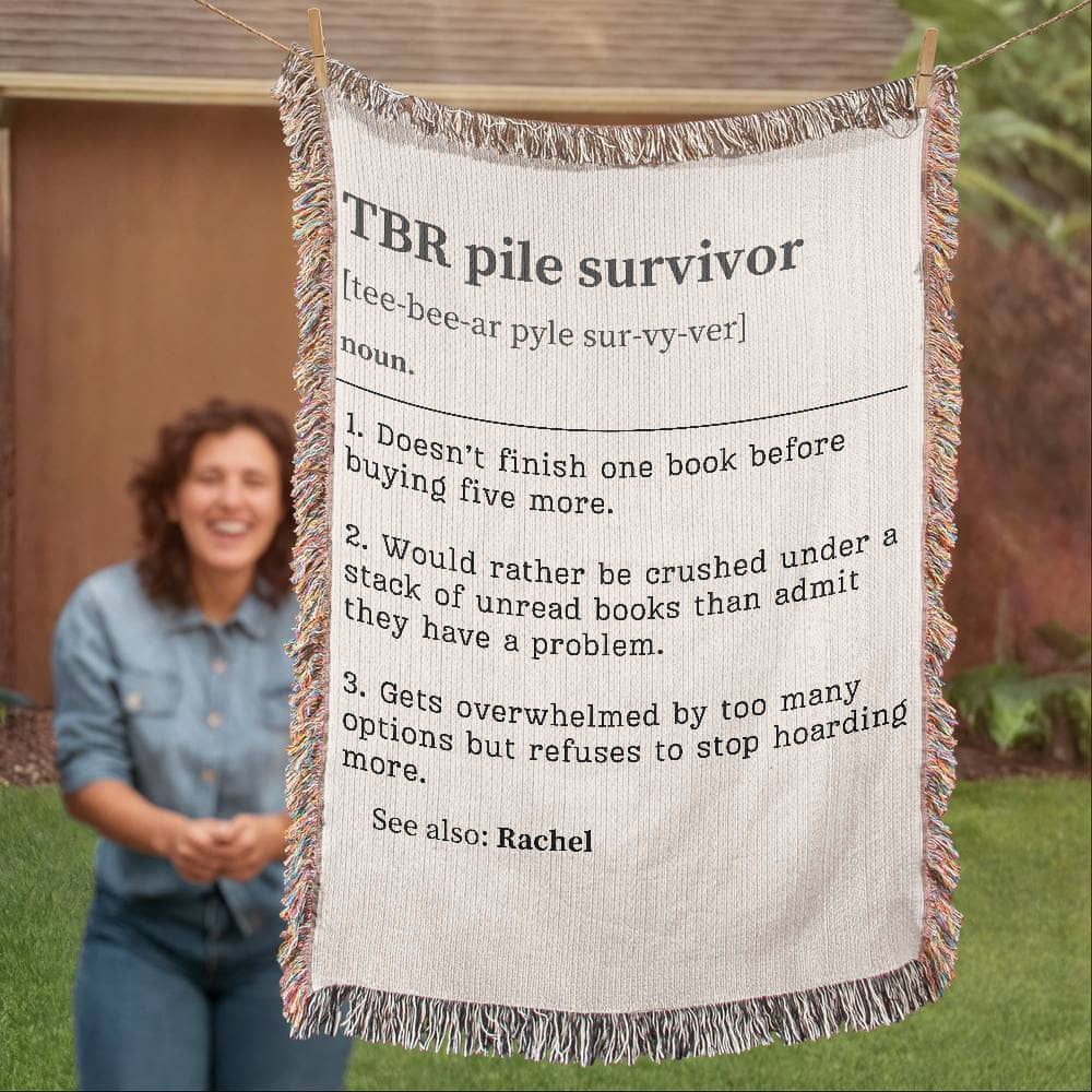 Personalized TBR Pile Survivor Woven Blanket – A Cozy Tribute to Book Hoarders-Offbeat Opulence