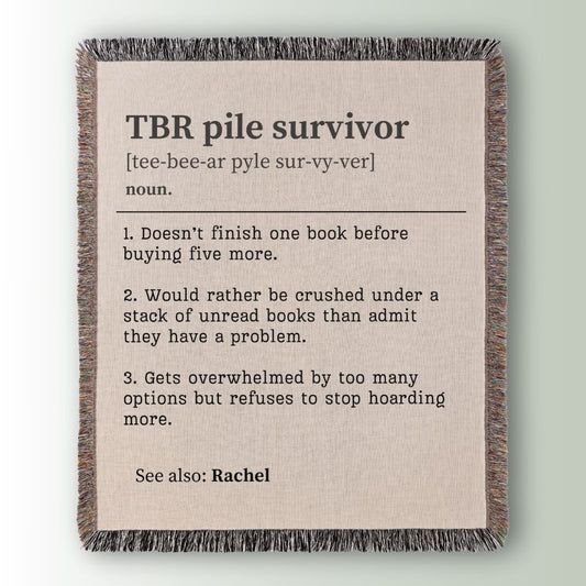 Personalized TBR Pile Survivor Woven Blanket – A Cozy Tribute to Book Hoarders - Offbeat Opulence