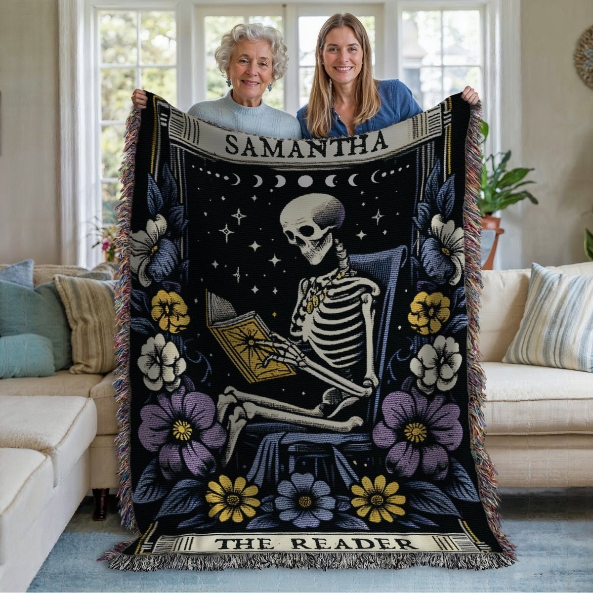 Personalized The Reader Woven Blanket – A Gothic Tribute to Bookish Devotion-Offbeat Opulence