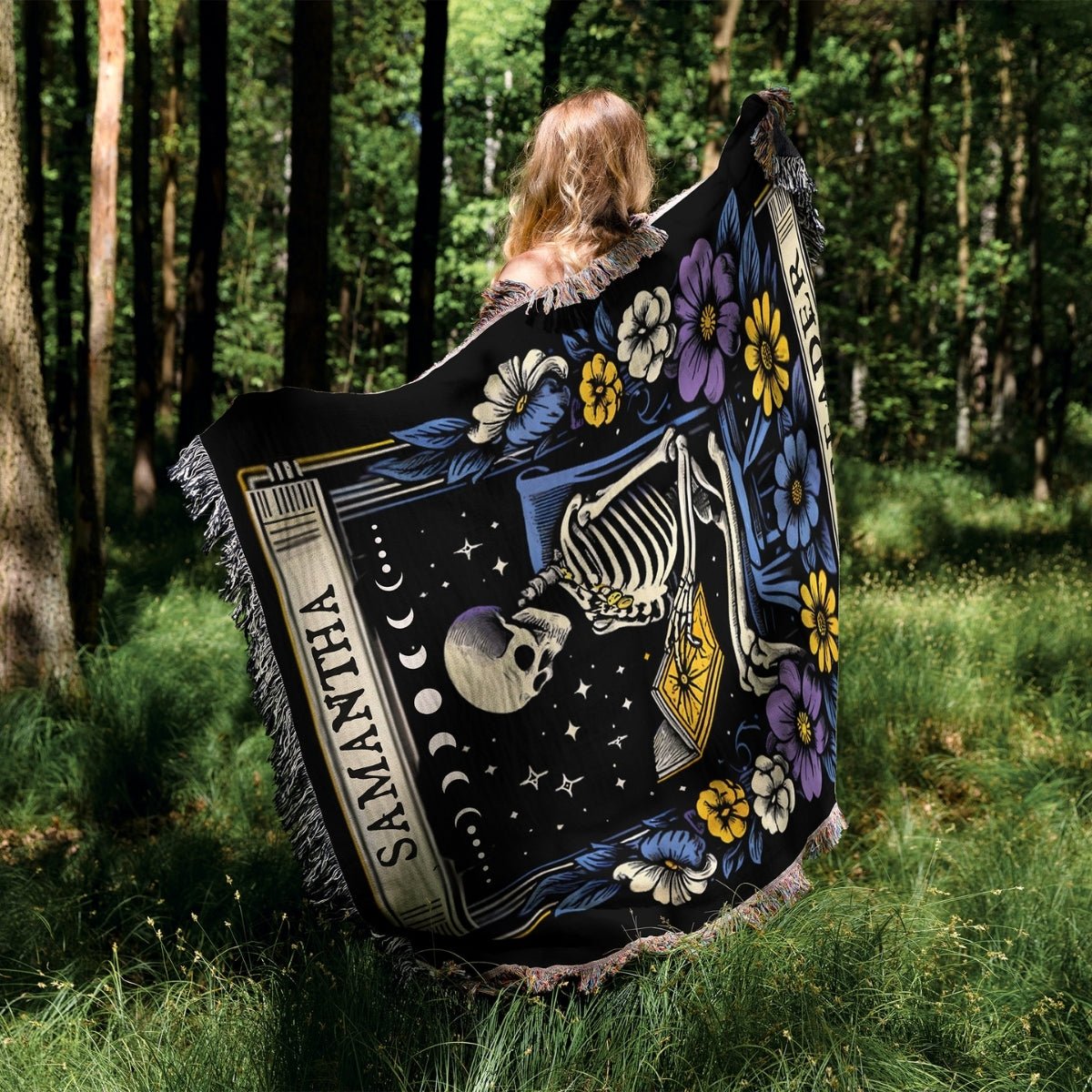 Personalized The Reader Woven Blanket – A Gothic Tribute to Bookish Devotion-Offbeat Opulence