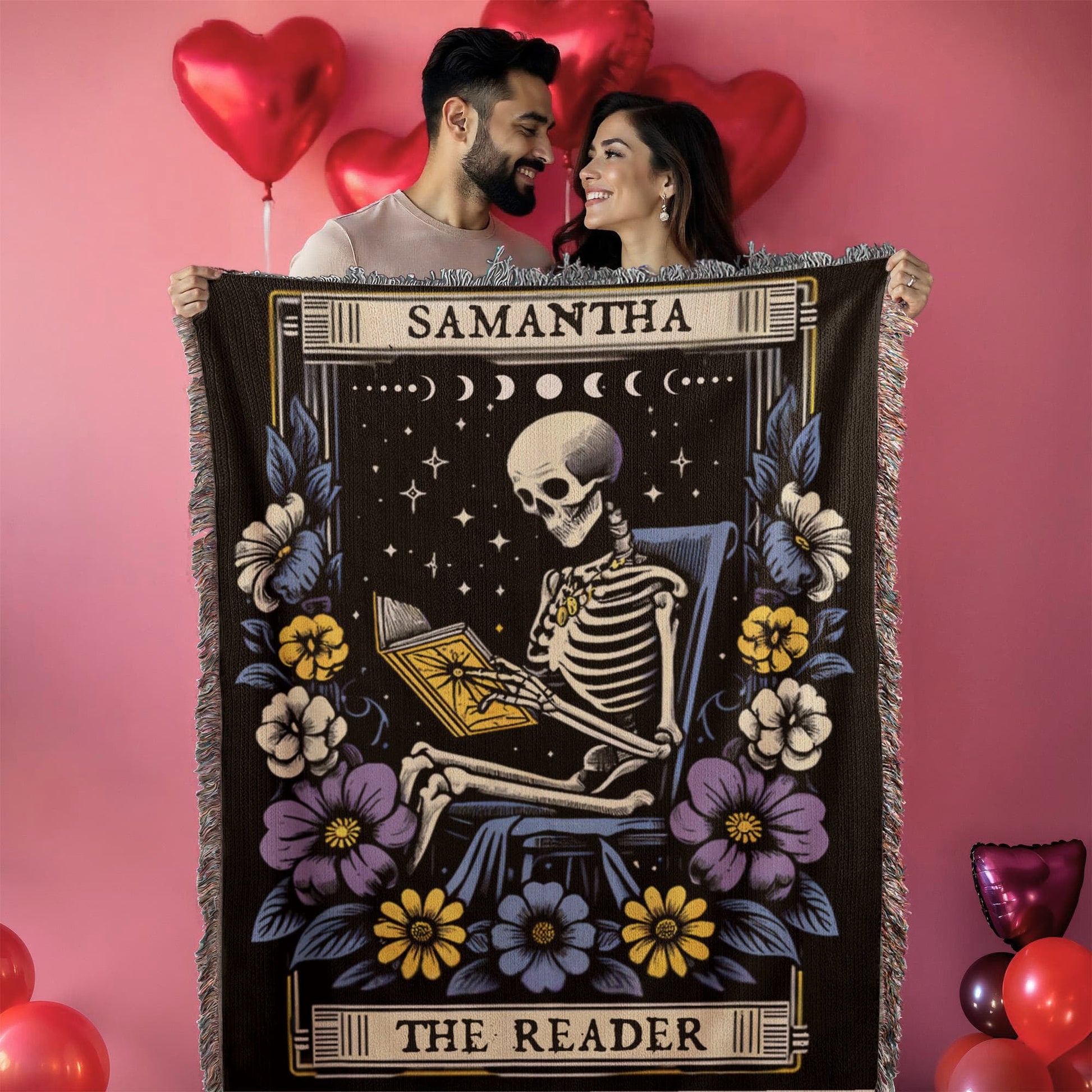 Personalized The Reader Woven Blanket – A Gothic Tribute to Bookish Devotion-Offbeat Opulence