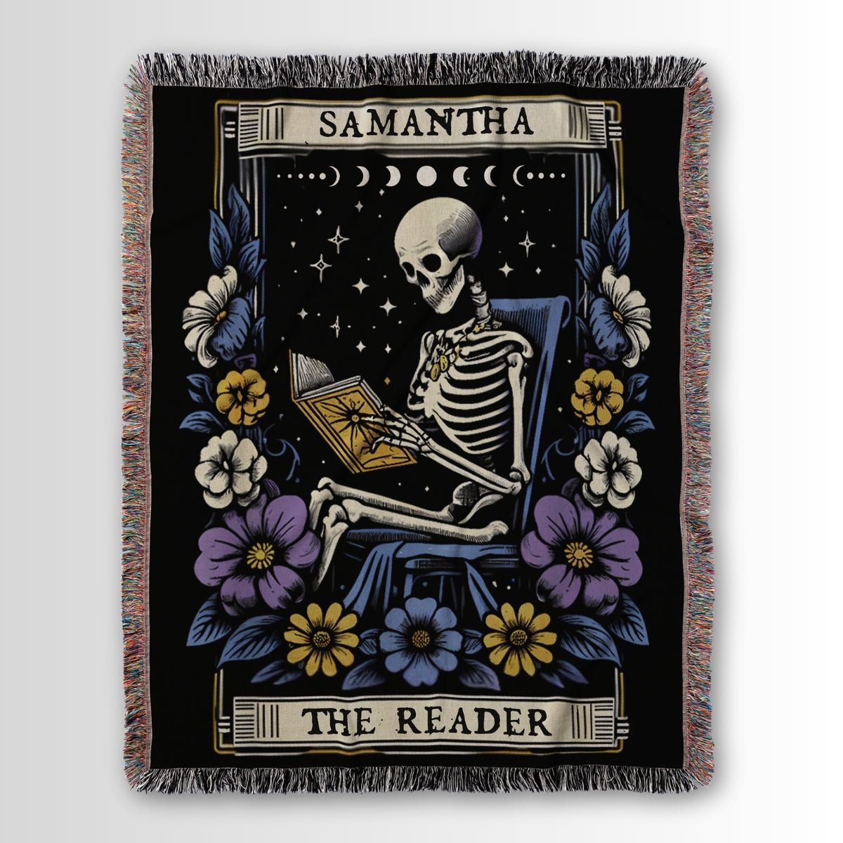 Personalized The Reader Woven Blanket – A Gothic Tribute to Bookish Devotion-Offbeat Opulence