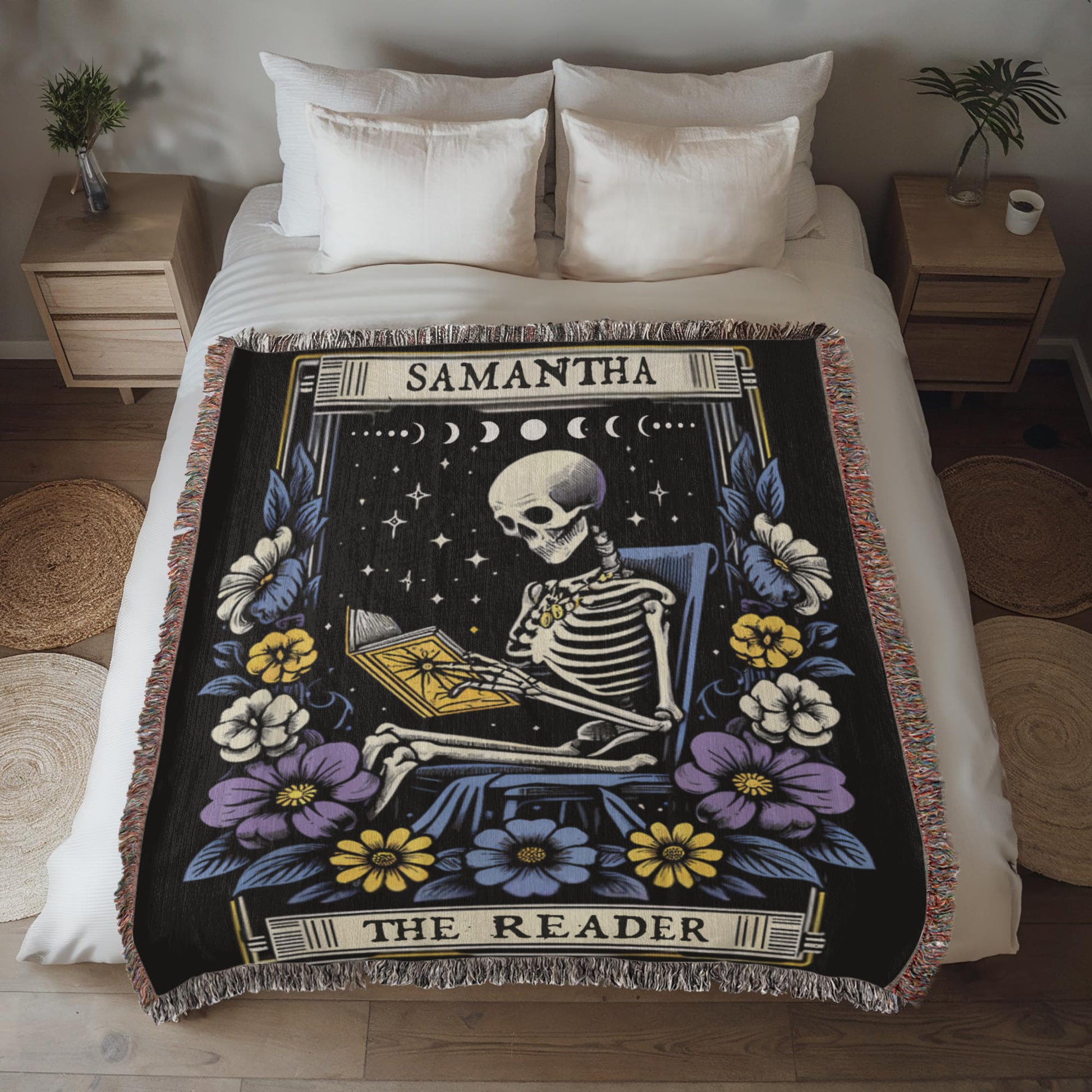 Personalized The Reader Woven Blanket – A Gothic Tribute to Bookish Devotion-Offbeat Opulence