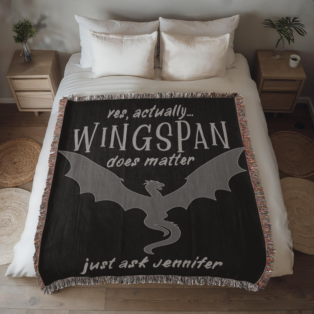 Personalized "Wingspan Does Matter" Woven Blanket – A Must-Have for Romantasy Readers-Offbeat Opulence
