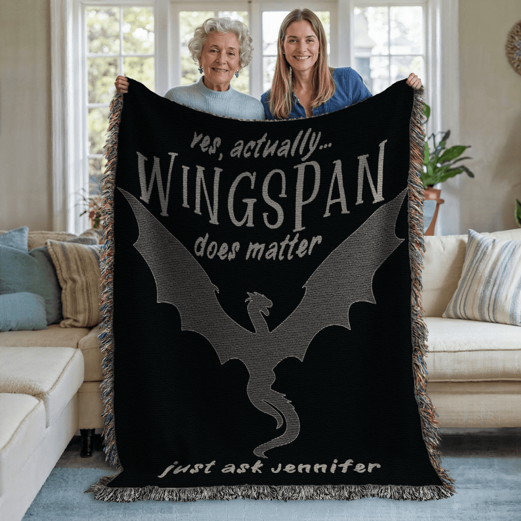 Personalized "Wingspan Does Matter" Woven Blanket – A Must-Have for Romantasy Readers-Offbeat Opulence