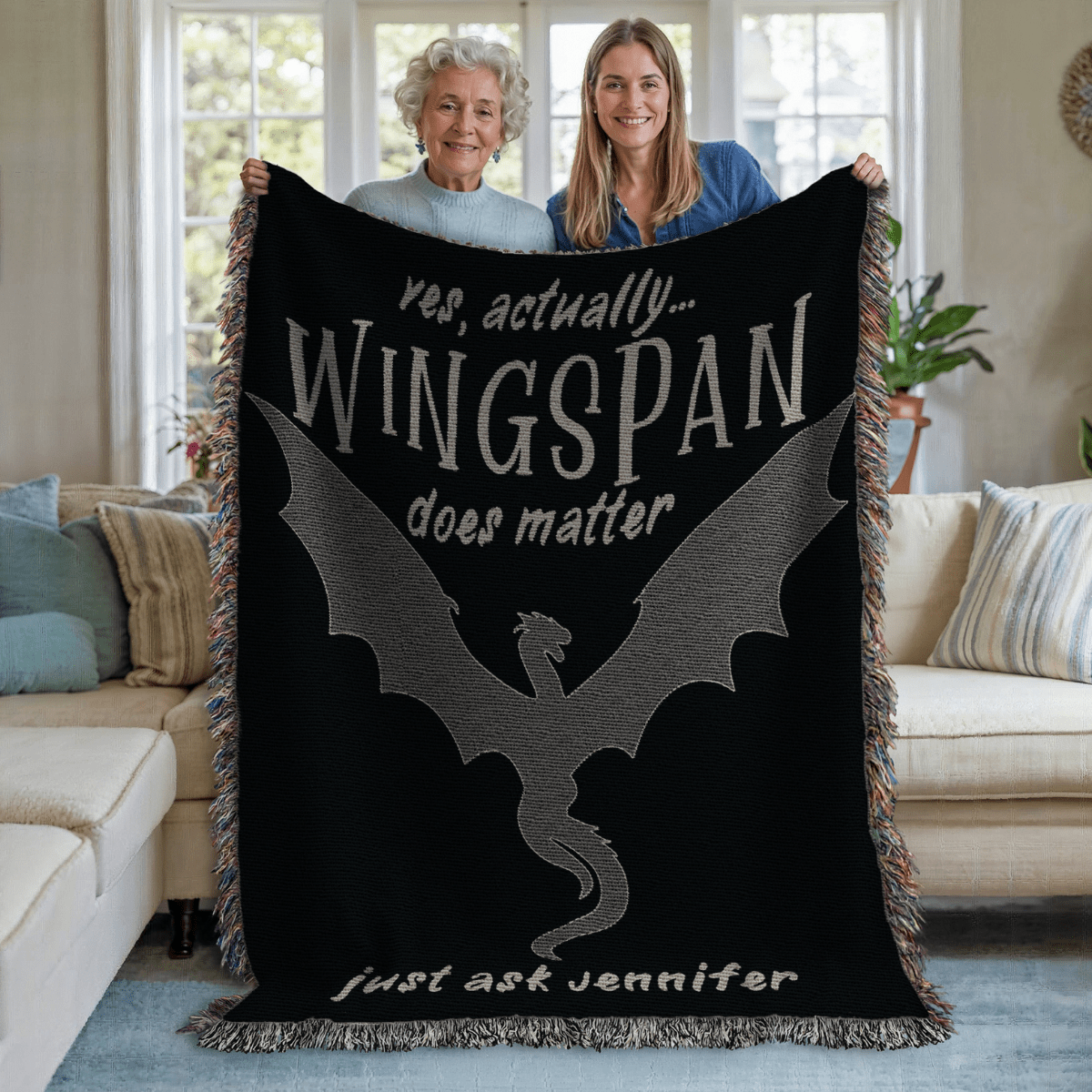 Personalized "Wingspan Does Matter" Woven Blanket – A Must-Have for Romantasy Readers-Offbeat Opulence