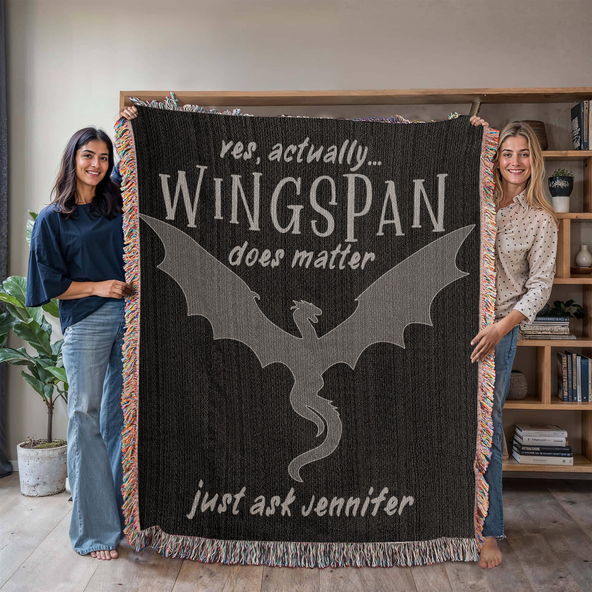 Personalized "Wingspan Does Matter" Woven Blanket – A Must-Have for Romantasy Readers-Offbeat Opulence