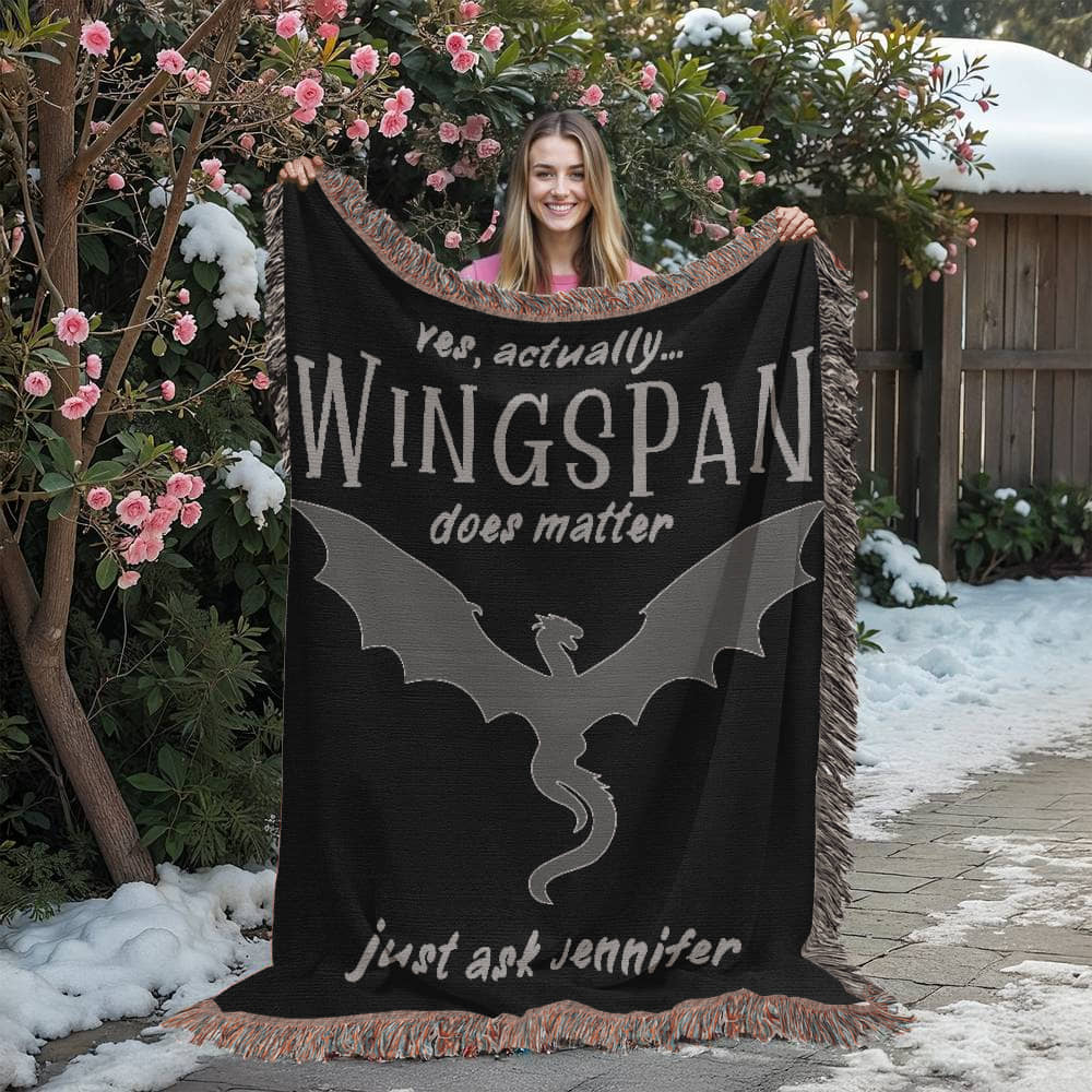 Personalized "Wingspan Does Matter" Woven Blanket – A Must-Have for Romantasy Readers-Offbeat Opulence