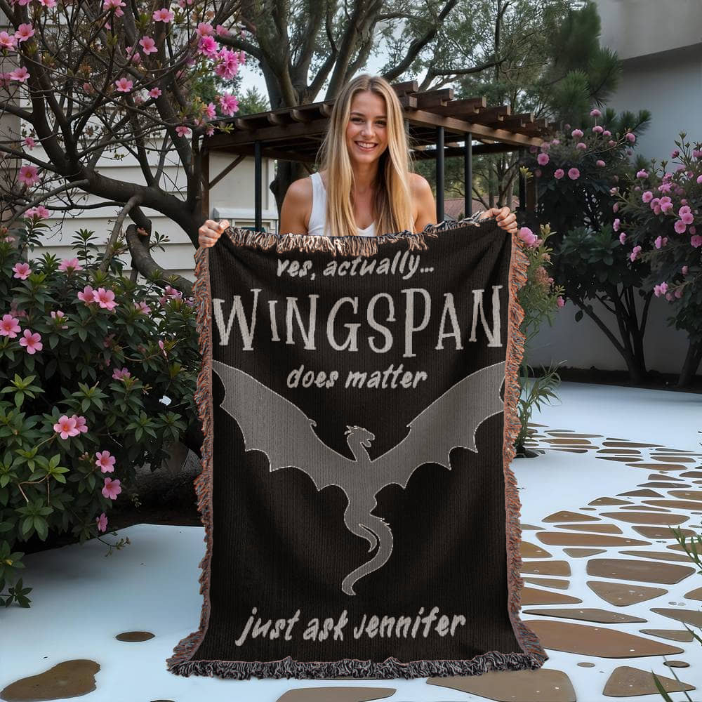 Personalized "Wingspan Does Matter" Woven Blanket – A Must-Have for Romantasy Readers-Offbeat Opulence