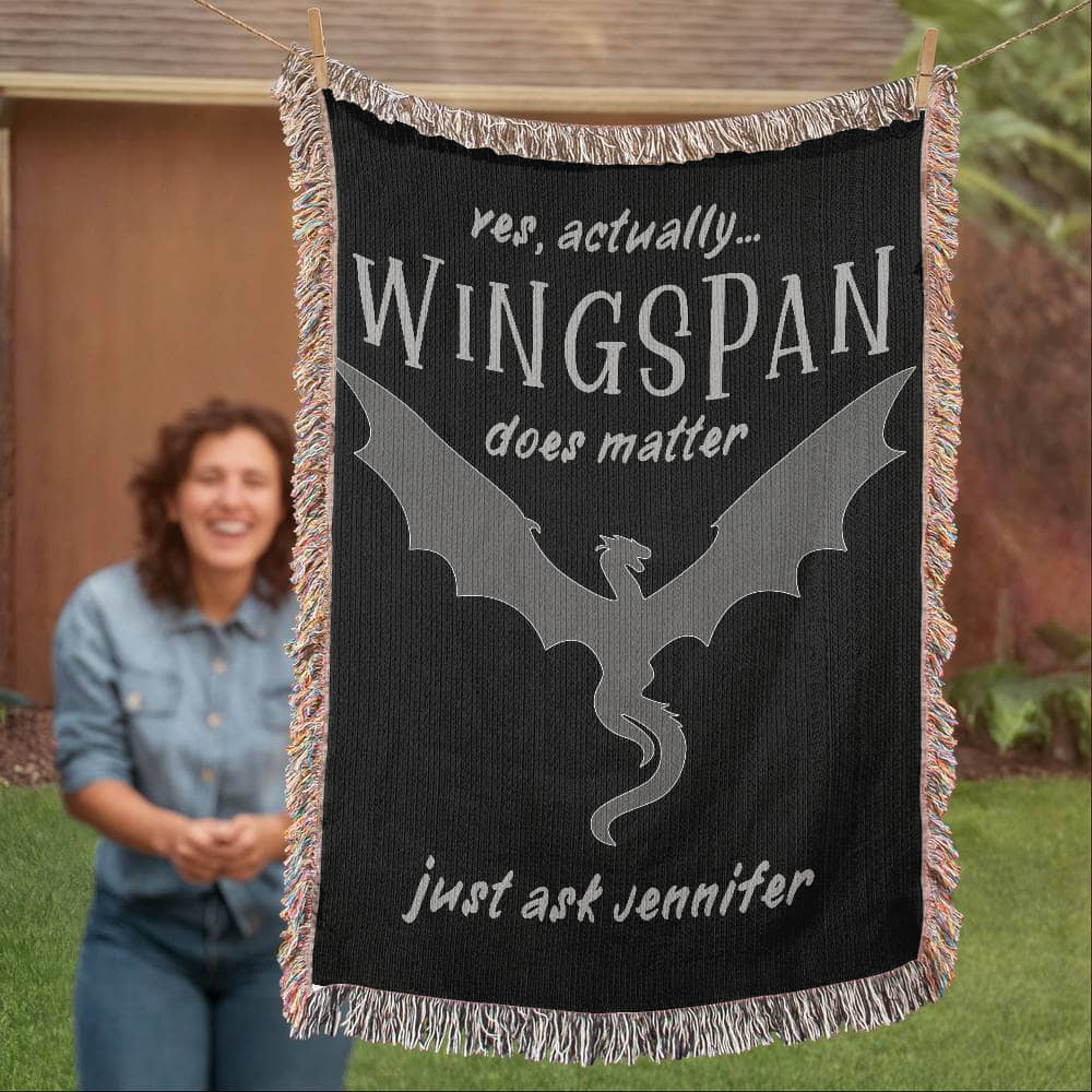 Personalized "Wingspan Does Matter" Woven Blanket – A Must-Have for Romantasy Readers-Offbeat Opulence