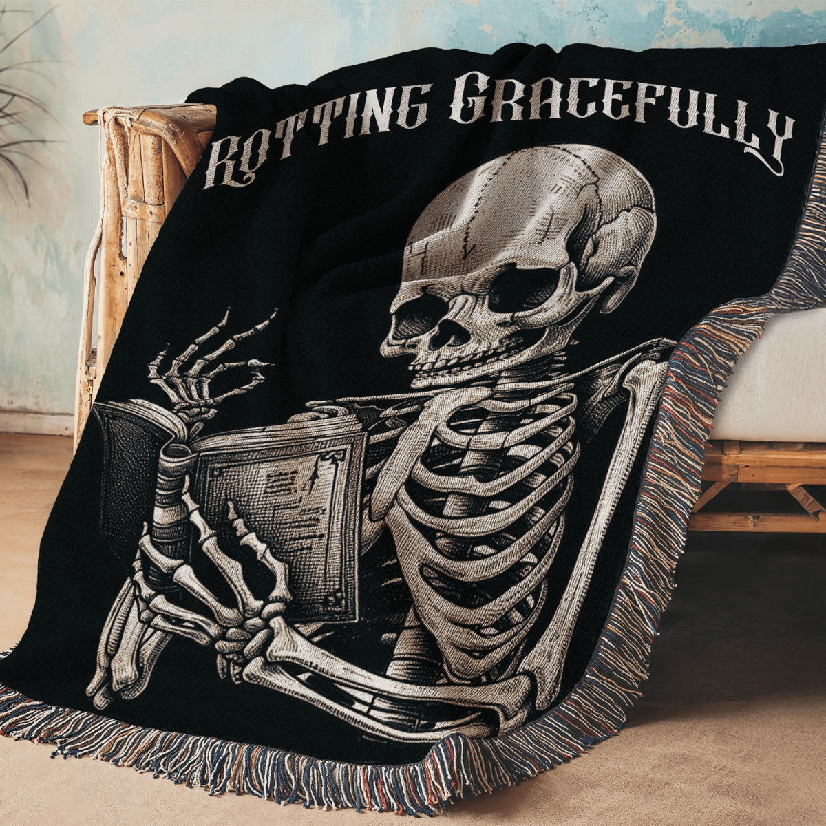 Rotting Gracefully – Woven Tapestry Blanket Gift for Readers - Offbeat Opulence