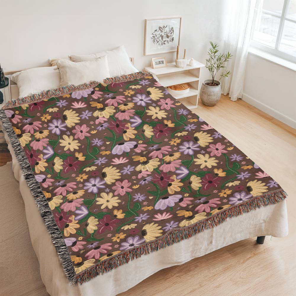 Surprise Song Piano Woven Blanket – A Cozy Floral Masterpiece-Offbeat Opulence
