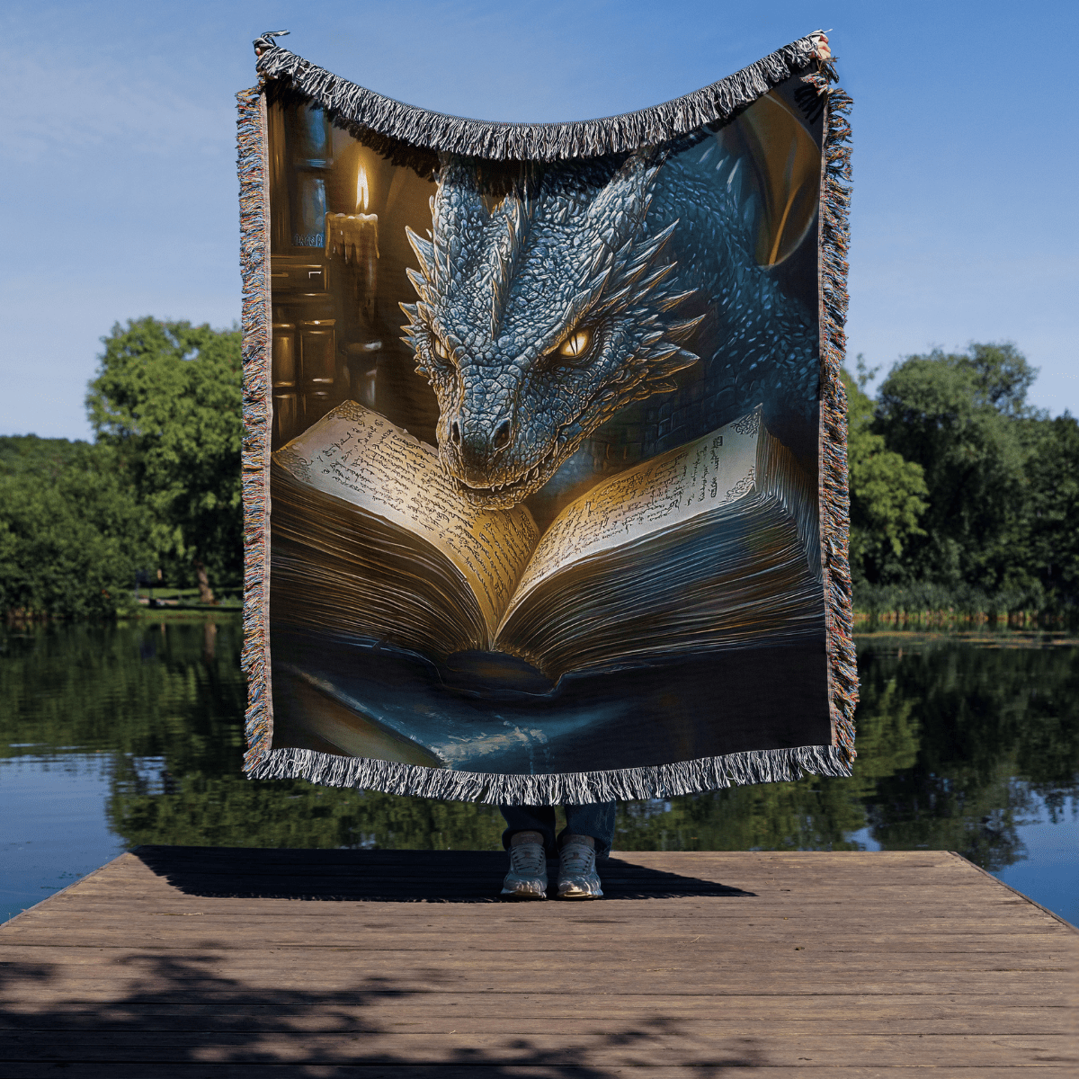 The Bookwyrm Woven Blanket – Guardian of Forgotten Lore - Offbeat Opulence