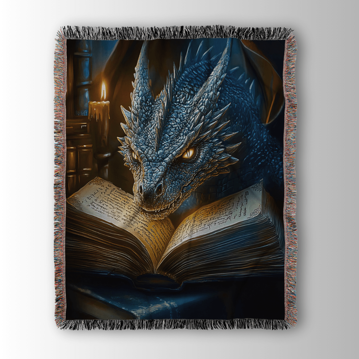 The Bookwyrm Woven Blanket – Guardian of Forgotten Lore - Offbeat Opulence