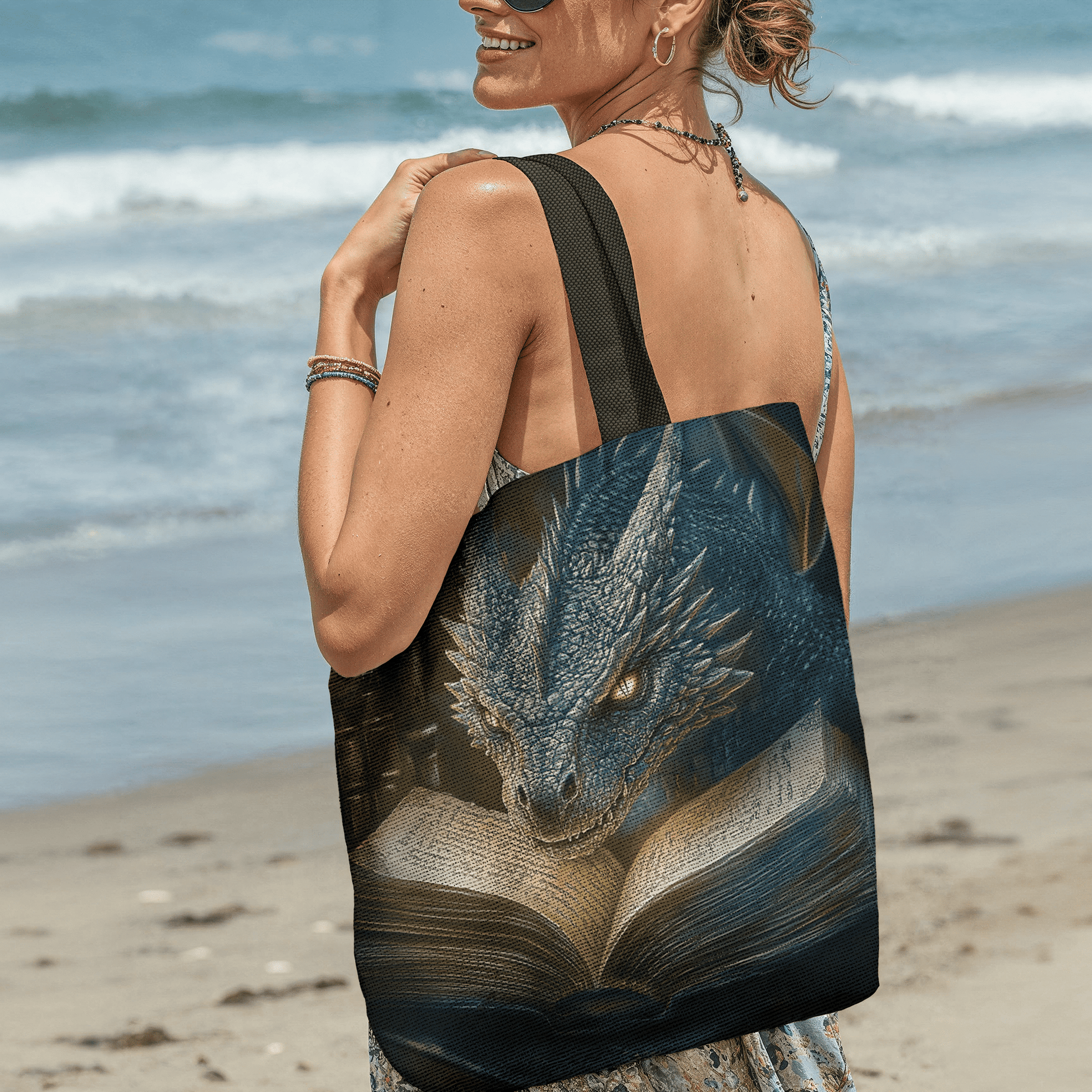 The Bookwyrm Woven Tote – Fantasy Dragon Book Bag for Readers - Offbeat Opulence