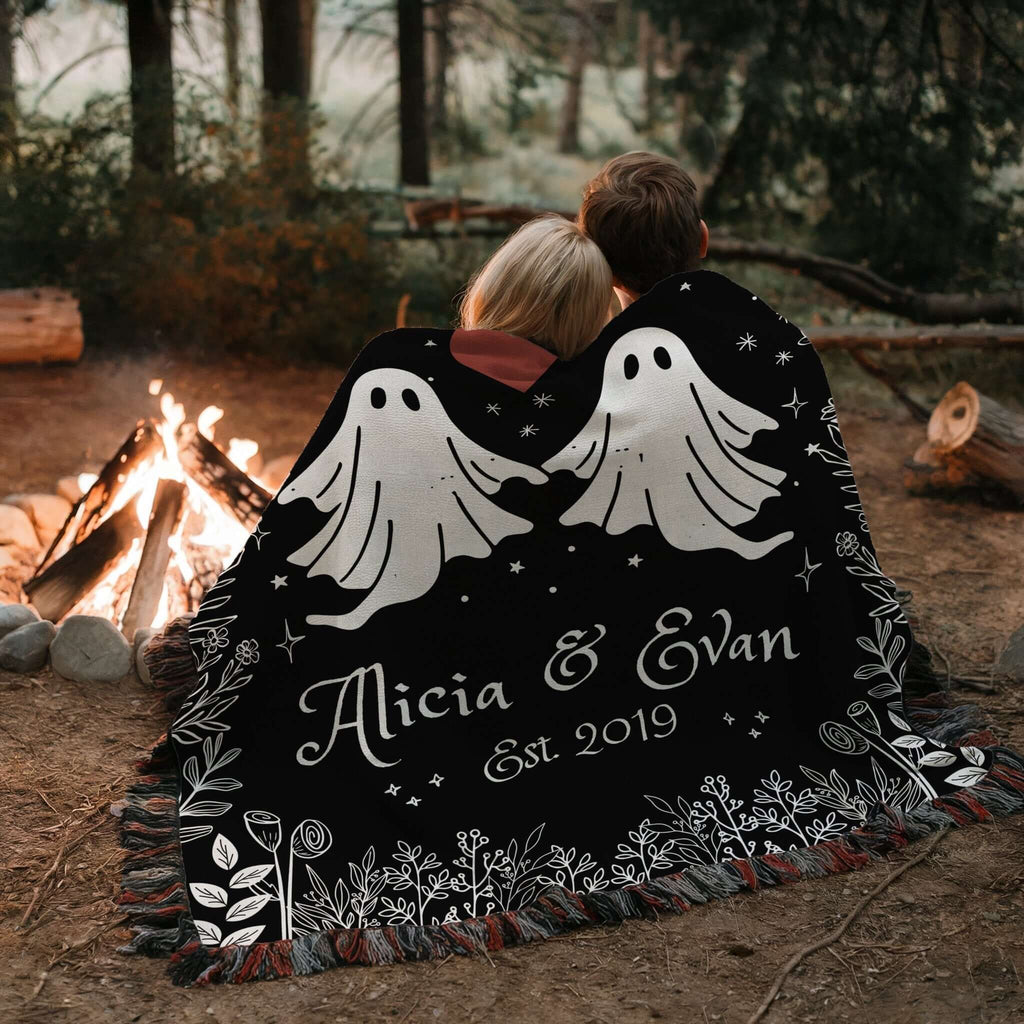 "Til Death Do We Part" Personalized Ghost Couple Woven Blanket-Offbeat Opulence