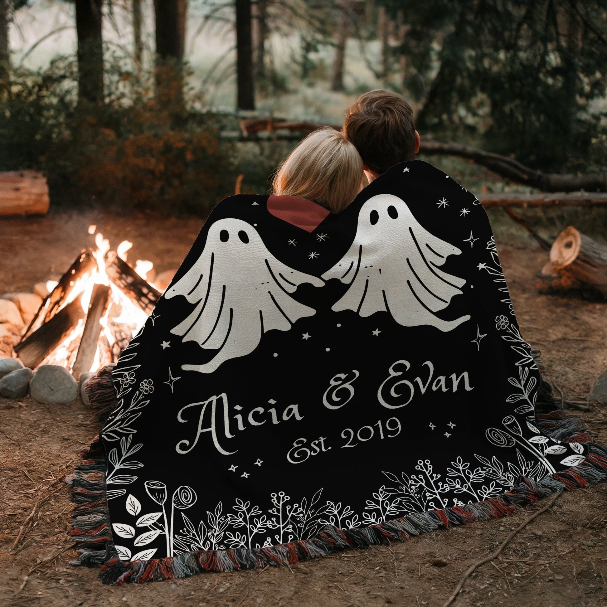 "Til Death Do We Part" Personalized Ghost Couple Woven Blanket - Offbeat Opulence