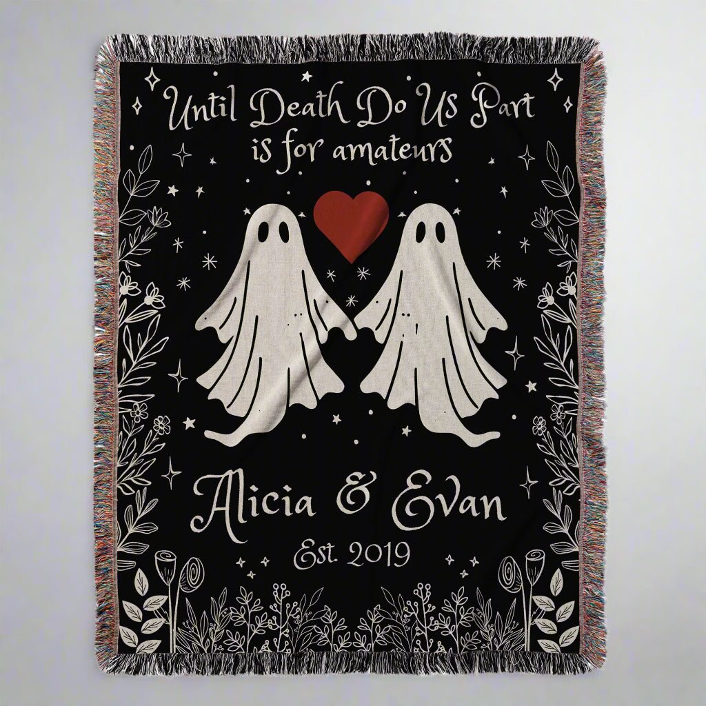 "Til Death Do We Part" Personalized Ghost Couple Woven Blanket - Offbeat Opulence