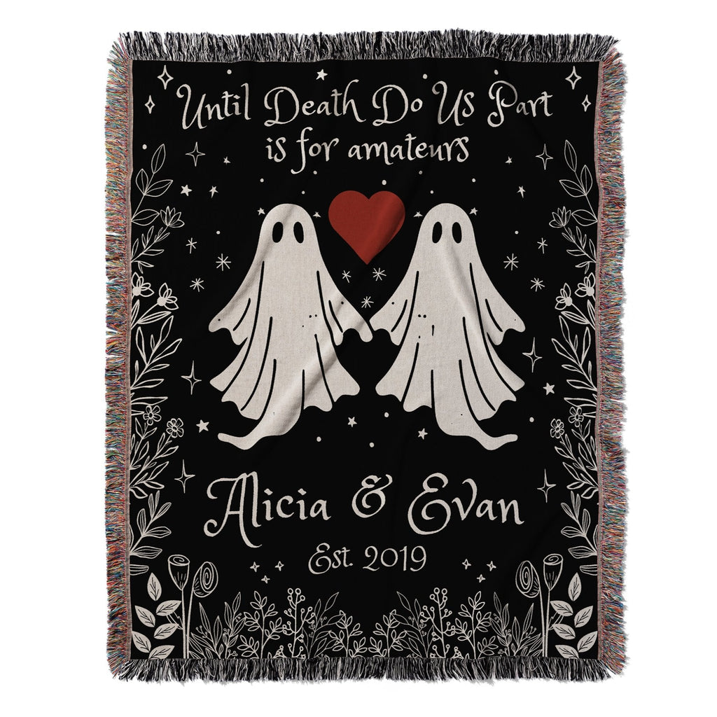 "Til Death Do We Part" Personalized Ghost Couple Woven Blanket-Offbeat Opulence