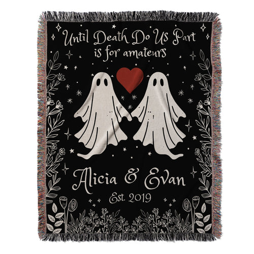 "Til Death Do We Part" Personalized Ghost Couple Woven Blanket-Offbeat Opulence