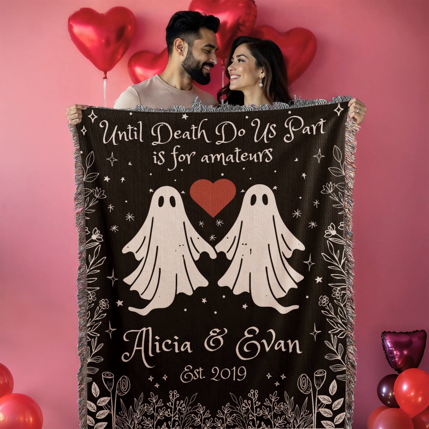 "Til Death Do We Part" Personalized Ghost Couple Woven Blanket - Offbeat Opulence