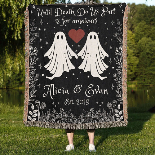 "Til Death Do We Part" Personalized Ghost Couple Woven Blanket-Offbeat Opulence