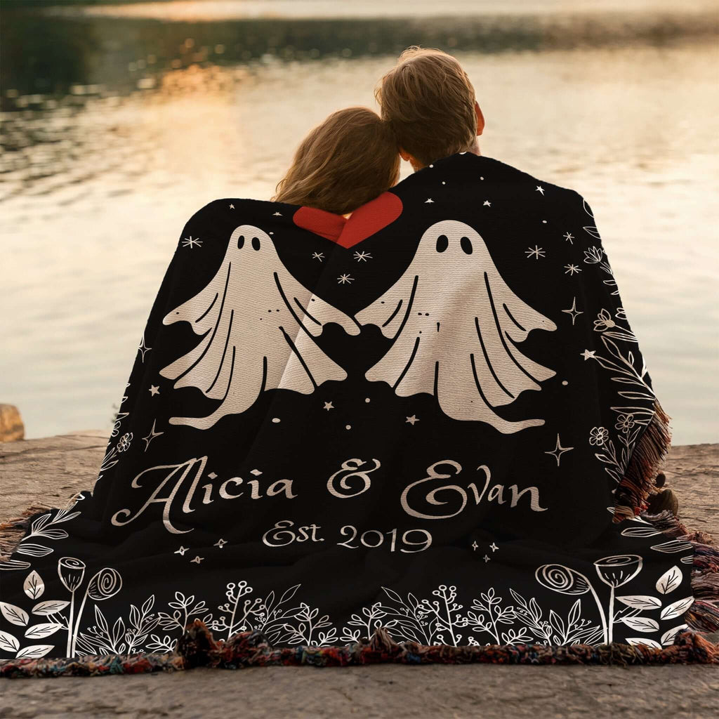 "Til Death Do We Part" Personalized Ghost Couple Woven Blanket-Offbeat Opulence