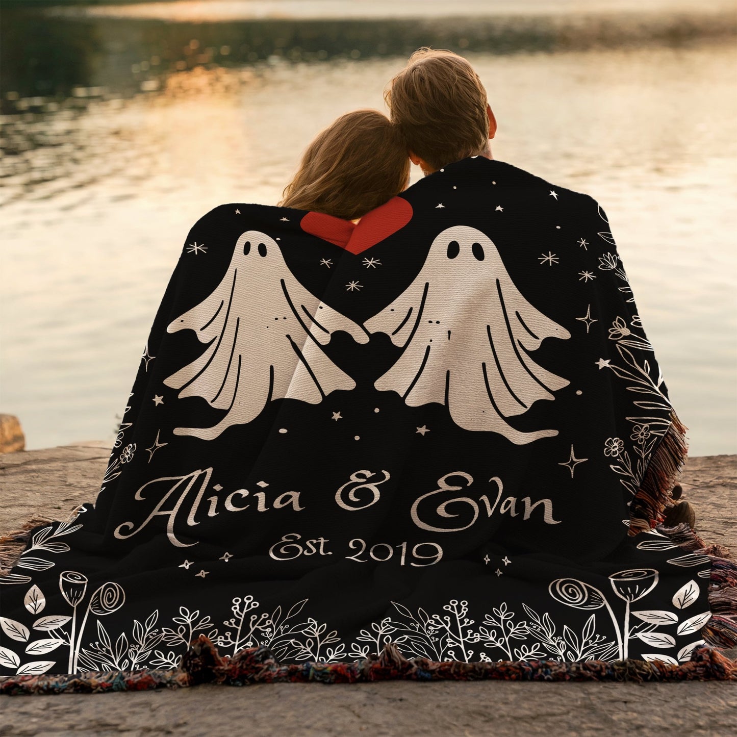 "Til Death Do We Part" Personalized Ghost Couple Woven Blanket - Offbeat Opulence