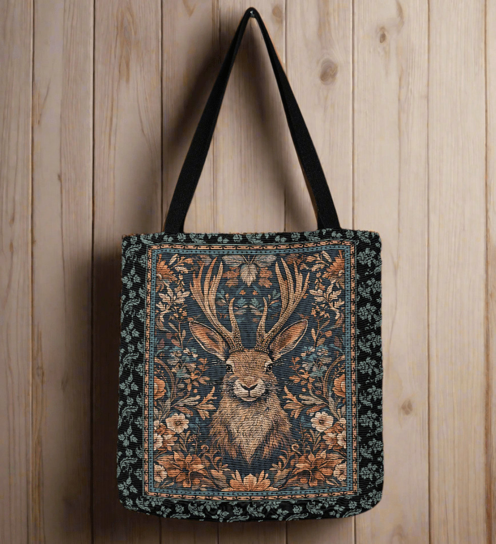 Vintage Jackalope Woven Tote – A Mythical Statement Piece - Offbeat Opulence