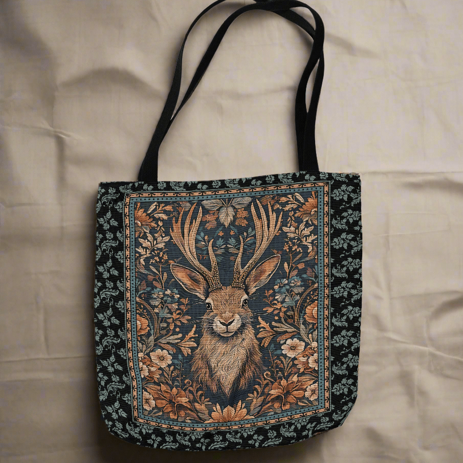 Vintage Jackalope Woven Tote – A Mythical Statement Piece - Offbeat Opulence