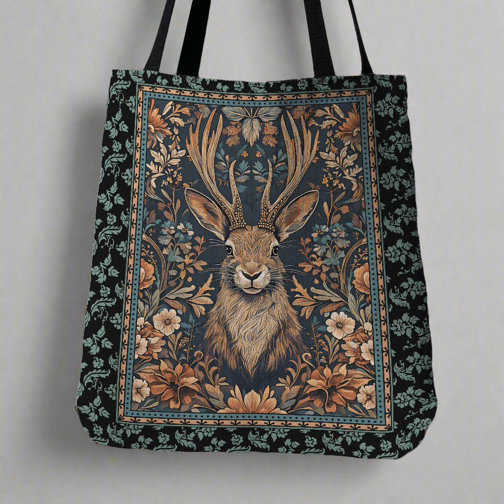 Vintage Jackalope Woven Tote – A Mythical Statement Piece - Offbeat Opulence