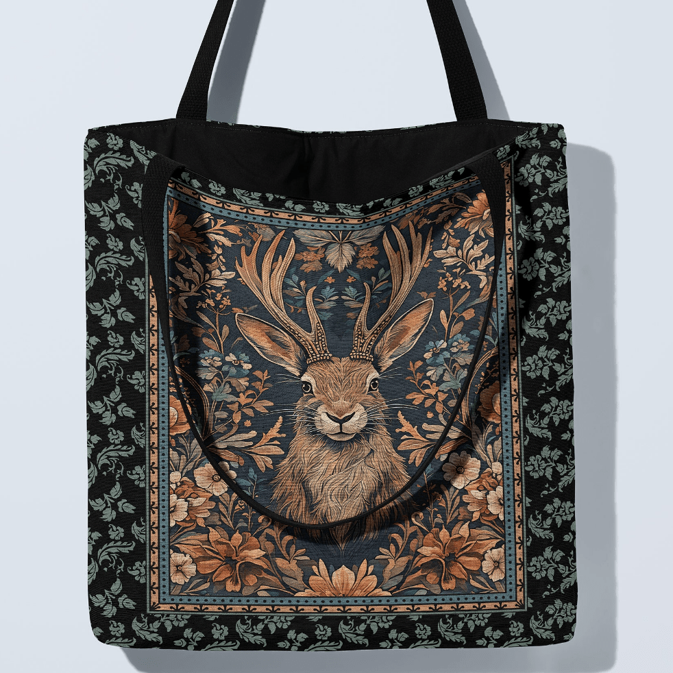 Vintage Jackalope Woven Tote – A Mythical Statement Piece - Offbeat Opulence