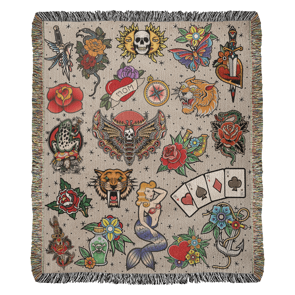 Vintage Tattoo Flash Woven Blanket - Offbeat Opulence