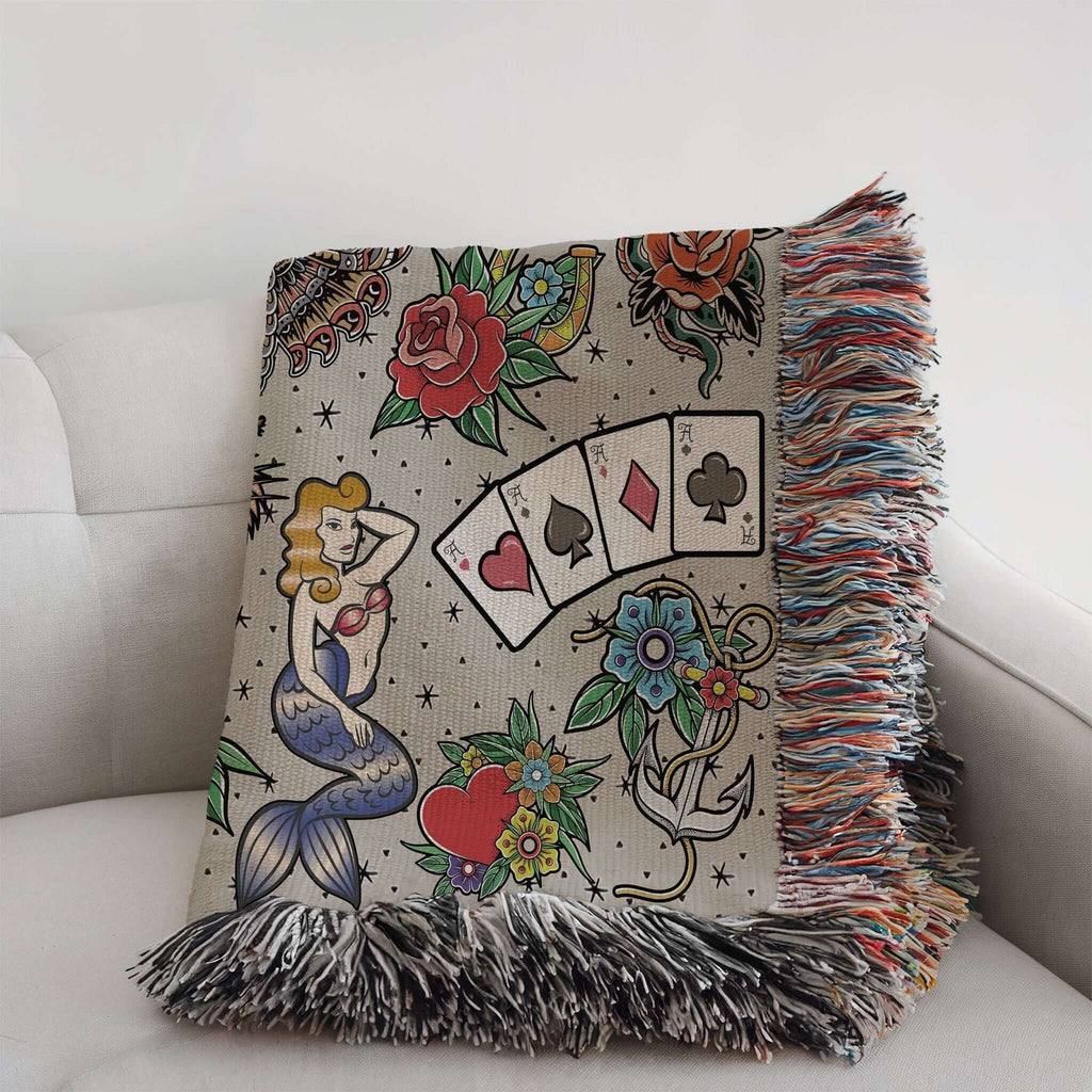Vintage Tattoo Flash Woven Blanket-Offbeat Opulence