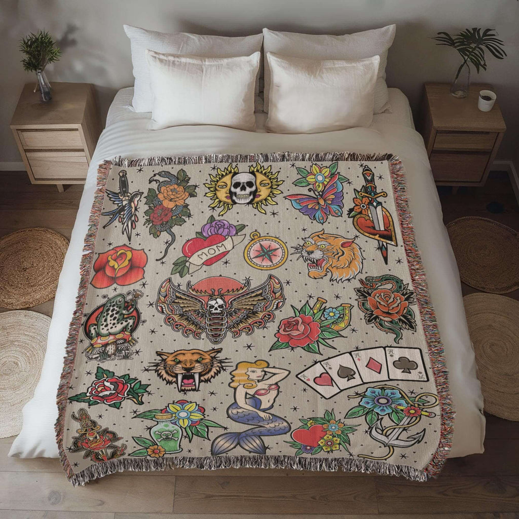 Vintage Tattoo Flash Woven Blanket-Offbeat Opulence
