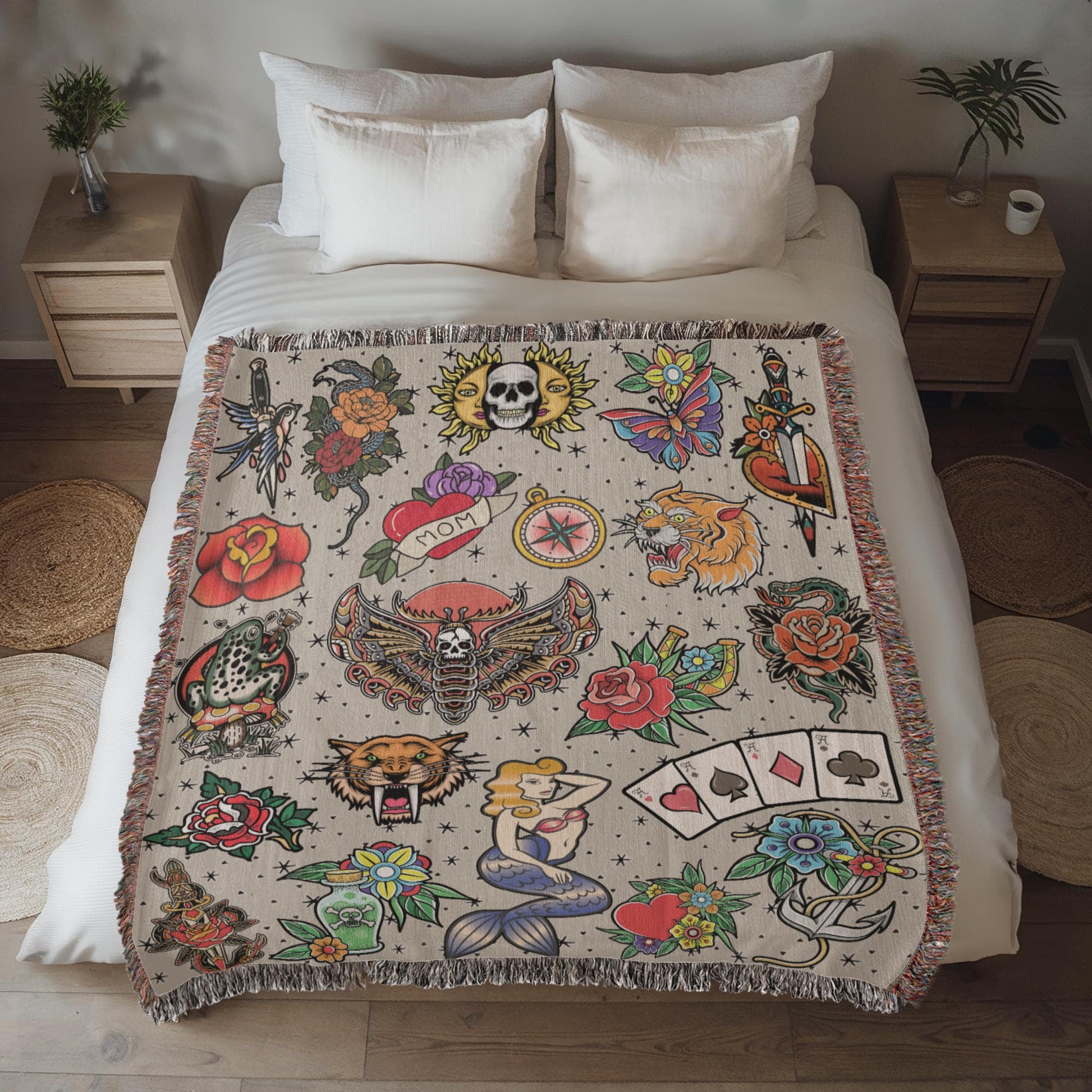 Vintage Tattoo Flash Woven Blanket - Offbeat Opulence