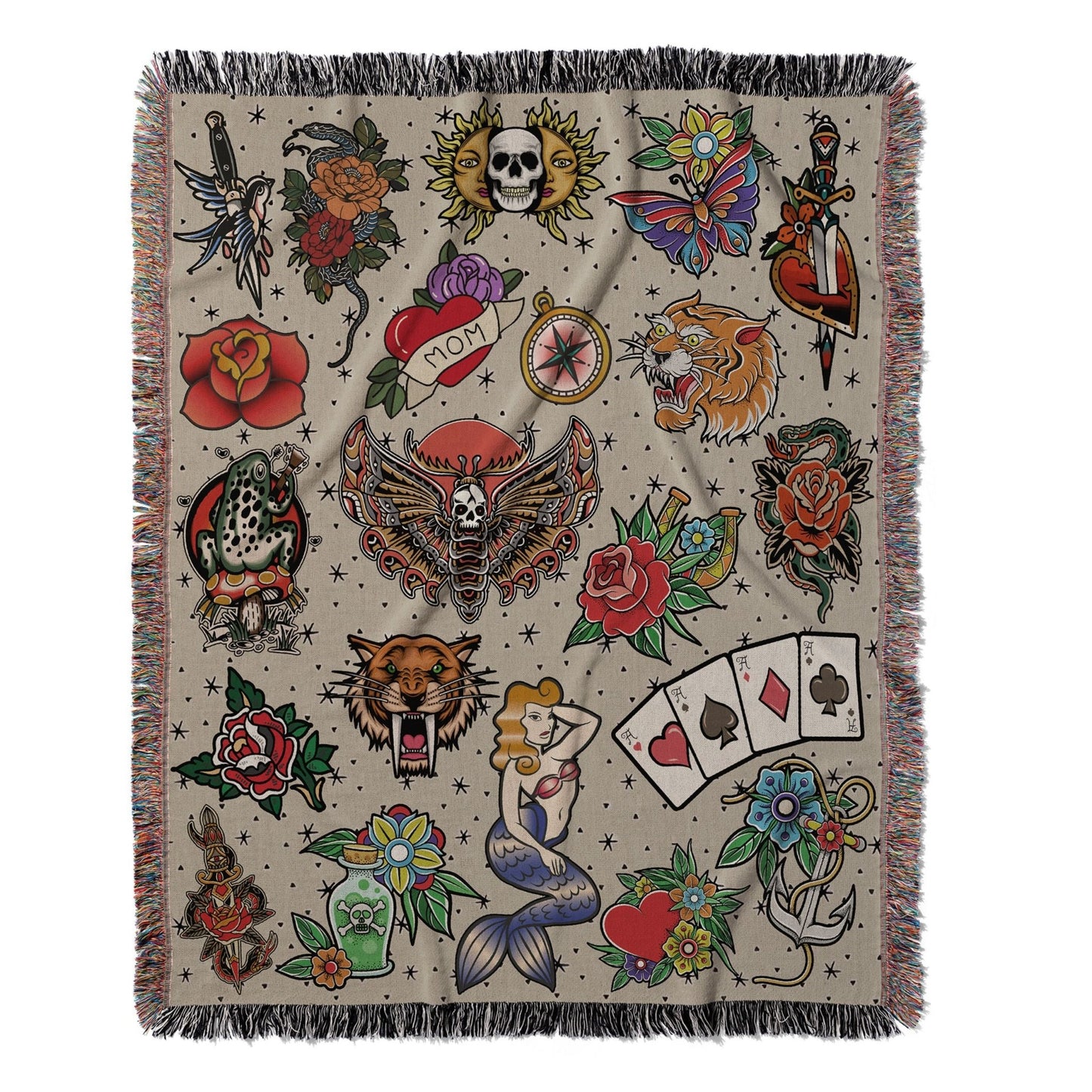 Vintage Tattoo Flash Woven Blanket - Offbeat Opulence