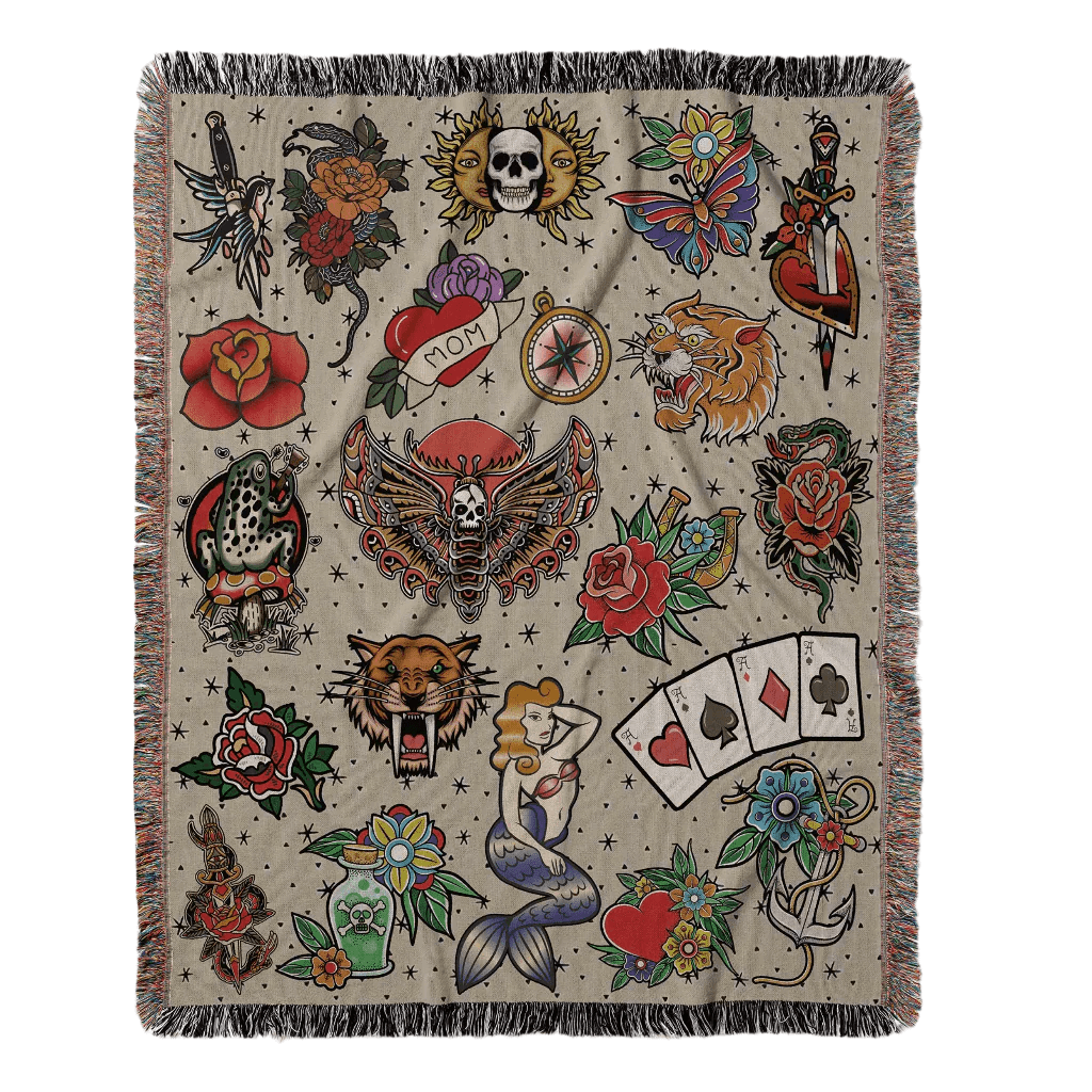 Vintage Tattoo Flash Woven Blanket-Offbeat Opulence