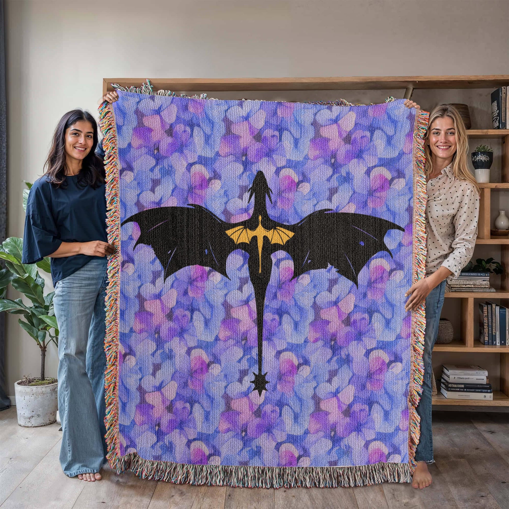 Violet's Dragons Woven Tapestry Blanket - Offbeat Opulence