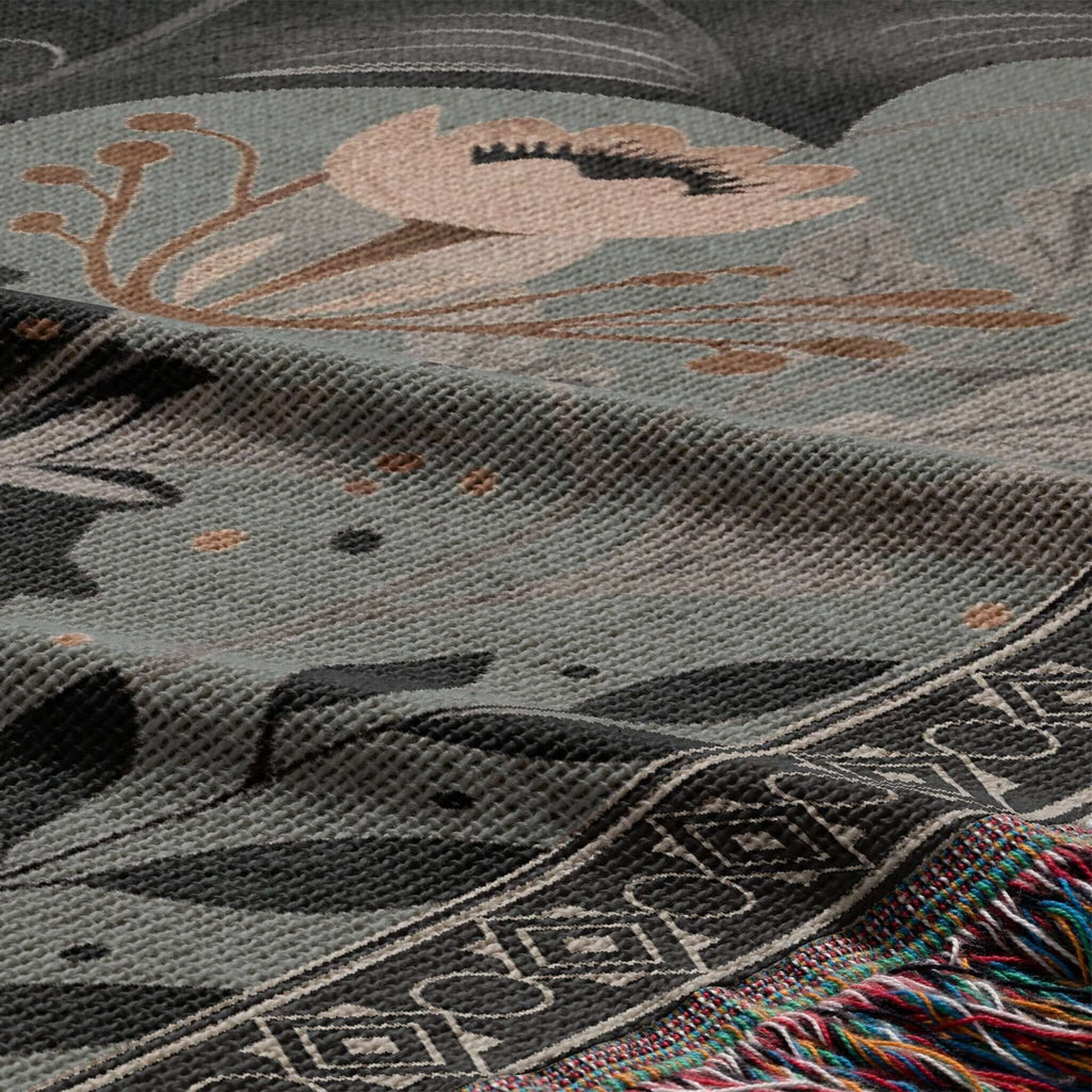 Whimsical Floral Black Dragon Woven Blanket-Offbeat Opulence