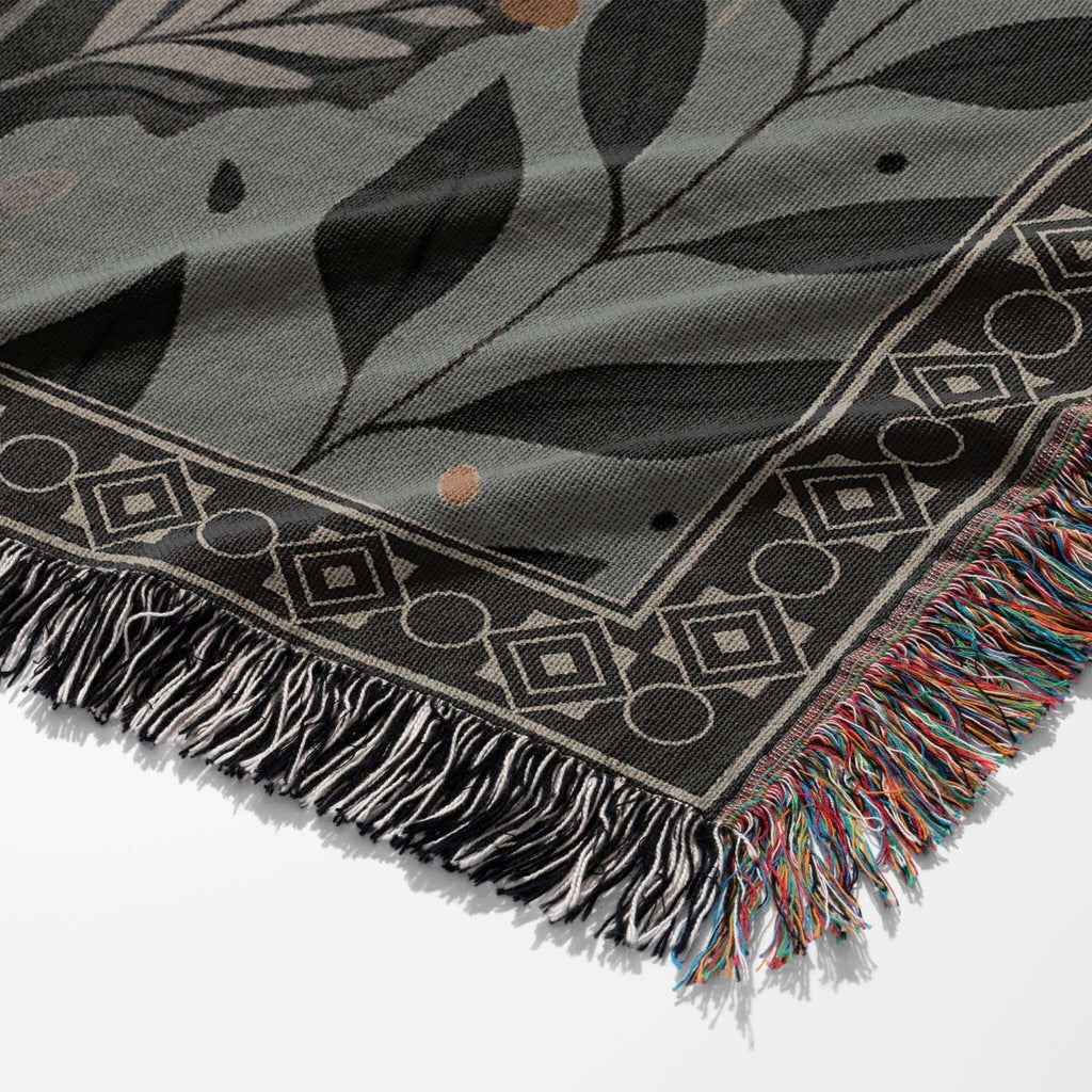 Whimsical Floral Black Dragon Woven Blanket-Offbeat Opulence