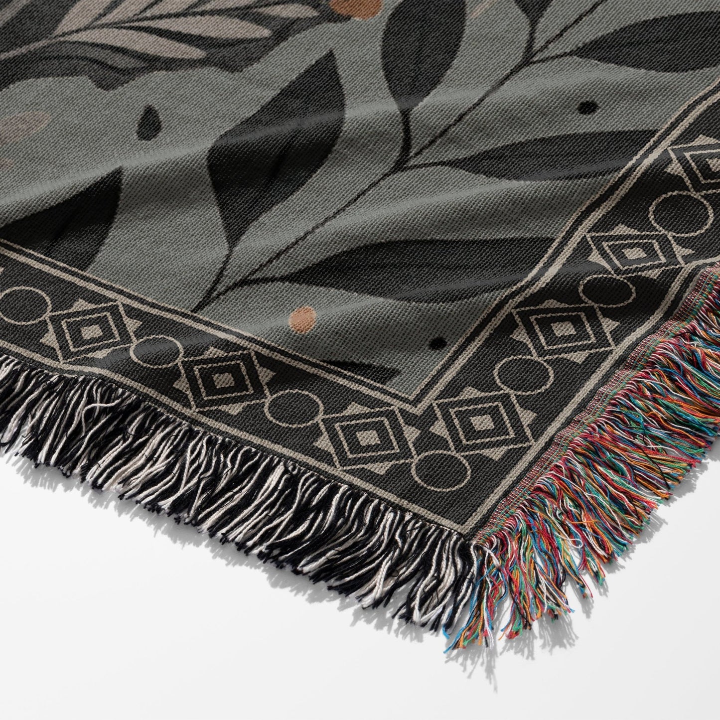 Whimsical Floral Black Dragon Woven Blanket - Offbeat Opulence